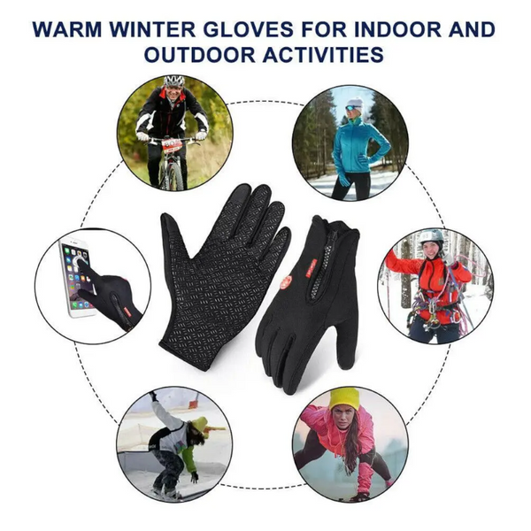Windproof Sports Gloves Zippered Touch Screen Snowboard Skiing Climbing Cycling Black