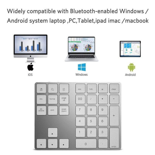 Bluetooth 3.0 Wireless Numeric Aluminium Built In Rechargeable Battery Keypad For Windows / Ios Android