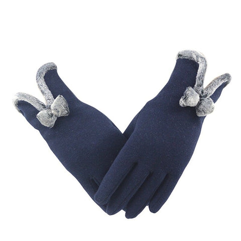 Women Fall Winter Warm Keeping Screen Touching Gloves Navy Blue