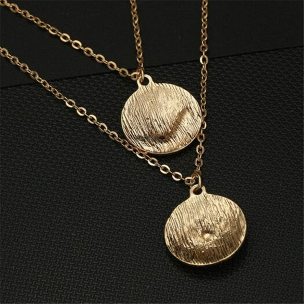 Women Simple Design Gold Diamond Star And Moon Mini Disk Necklace