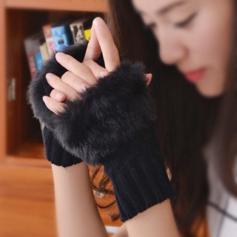 Women Winter Elegant Mitten Gloves Black