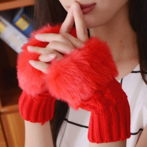 Women Winter Elegant Mitten Gloves Red