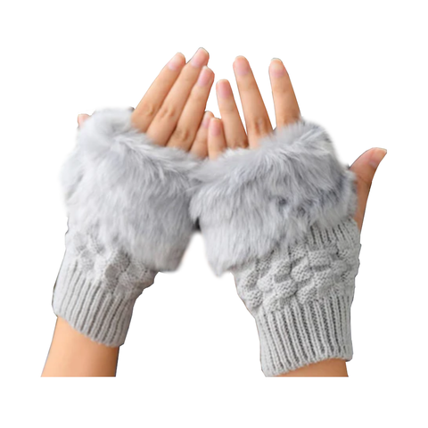 Women Winter Elegant Mitten Gloves Grey