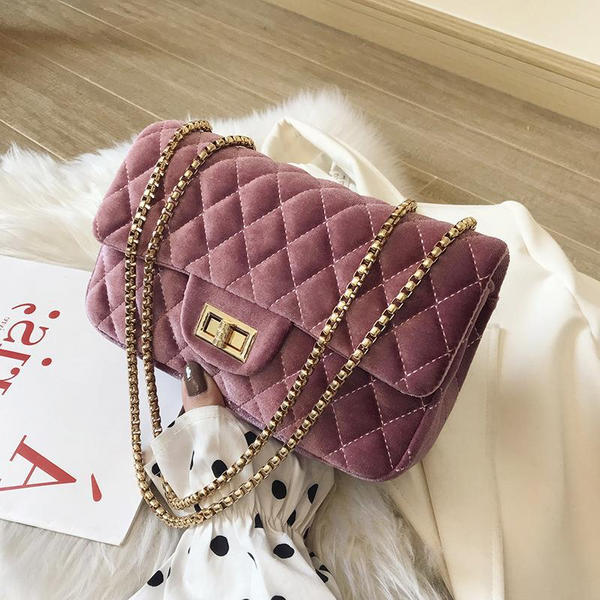 Women's Velvet Designer Chain Shoulder Crossbody Fashion Messenger Bag Handbag