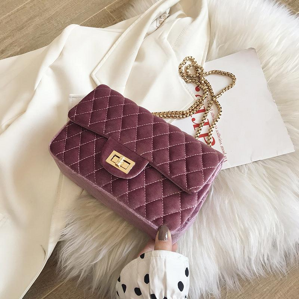 Women's Velvet Designer Chain Shoulder Crossbody Fashion Messenger Bag Handbag