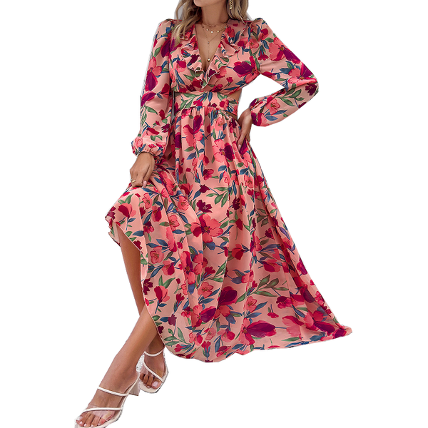 Women's Clothing Holiday Floral Print V-Neck Dress