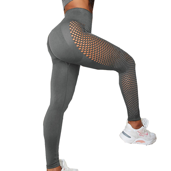 Women Mesh Fishnet Yoga Pants Sexy Leggings High Waist Sports Fitness Workout