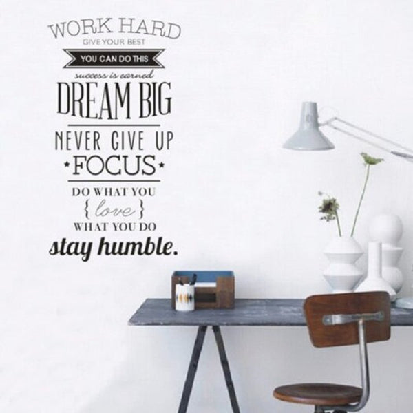 Work Hard Encouragement Proverb Study Room Wall Sticker Black