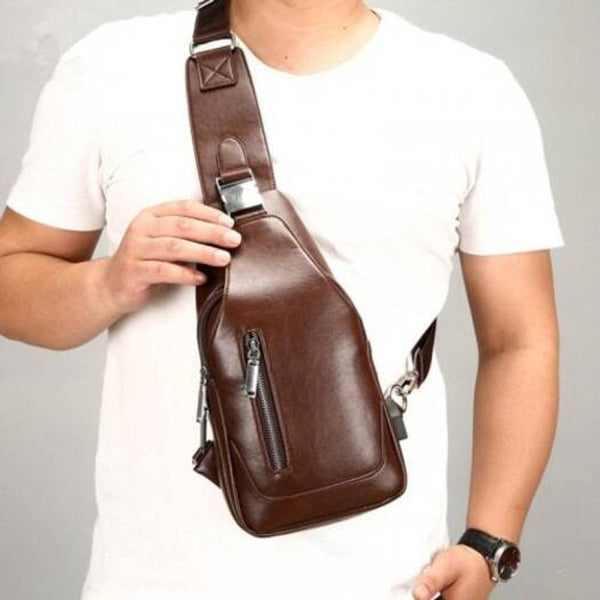 Ls867 Fashion Business Casual Men Chest Bag Outdoor Shoulder Diagonal Pouch Brown