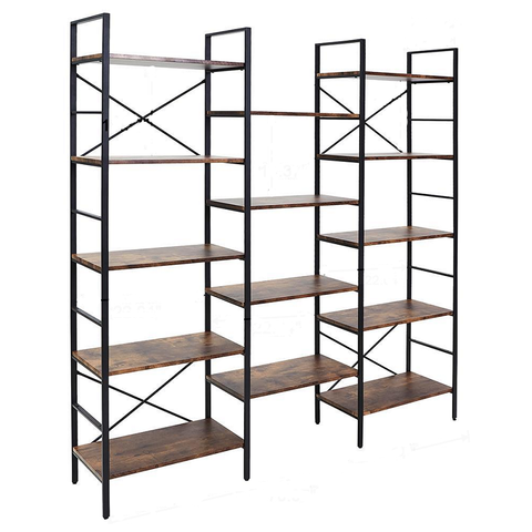 Yes4homes Industrial Shelf Bookshelf, Vintage Wood And Metal Bookcase Furniture For Home & Office