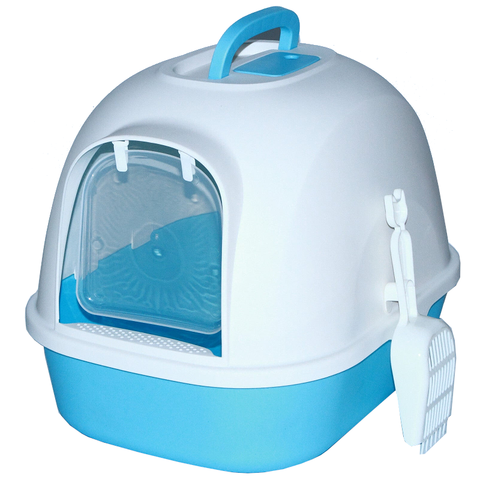 Yes4pets Portable Hooded Cat Toilet Litter Box Tray House With Handle Scoop Blue