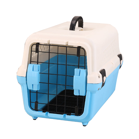 Yes4pets Portable Plastic Dog Cat Pet Pets Carrier Travel Cage With Tray-Blue