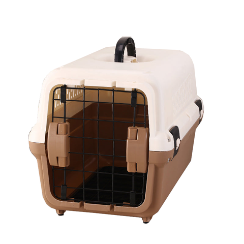 Yes4pets Portable Plastic Dog Cat Pet Pets Carrier Travel Cage With Tray-Brown