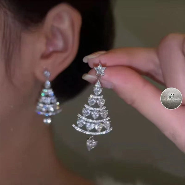Christmas Tree Earrings Silver