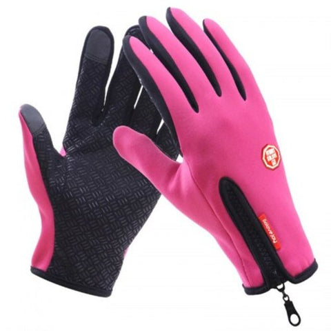 Zipper Plus Velvet Touch Screen Gloves Male Winter Warm Waterproof Non Slip Outdoor Riding Full Finger Female Sport Ski Ls1477 Pink