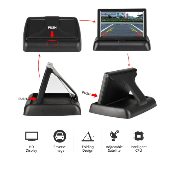 Foldable 4.3 Inch Car Reversing Digital Lcd Display Black