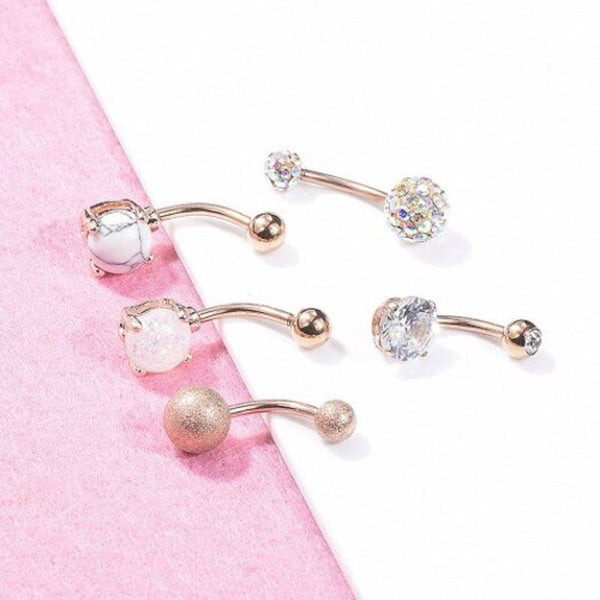 Zircon Belly Navel Ring Aobao Ringcombination Suit 5Pcs Rose Gold 1 Set