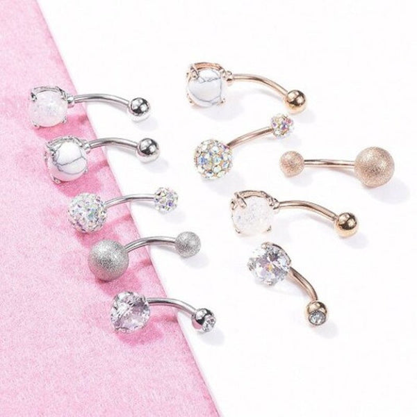 Zircon Belly Navel Ring Aobao Ringcombination Suit 5Pcs Rose Gold 1 Set