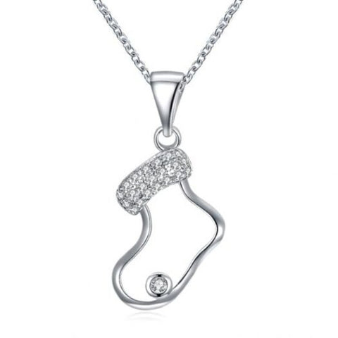 Zircon Christmas Necklace In The Shape Of Socks Silver