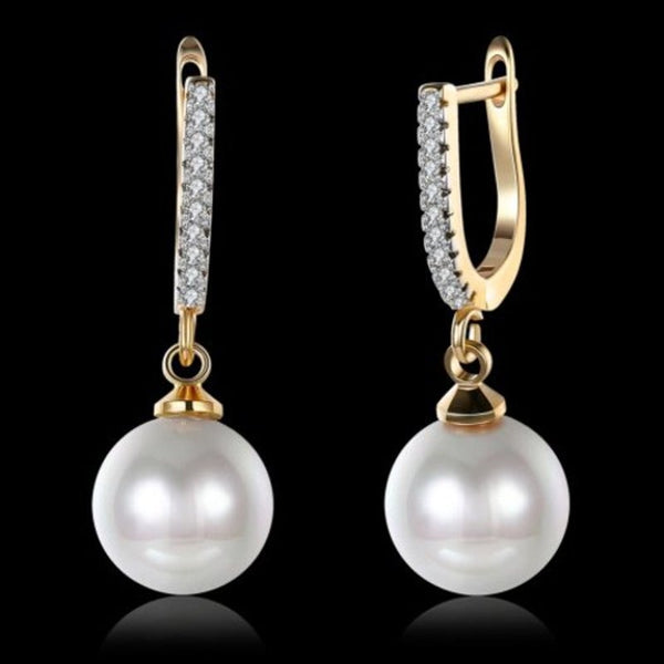 Zircon Drop Pearl Set Romantic Wind Earring Clip Champagne Gold