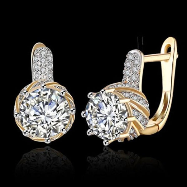 Zircon Earring White Round Diamond Romantic Wind Clip Silver
