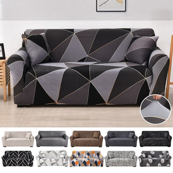 4 Seater Sofa Cover Gray Triangular Geometric Style Elastic Stretchable Slipcover Slipcovers