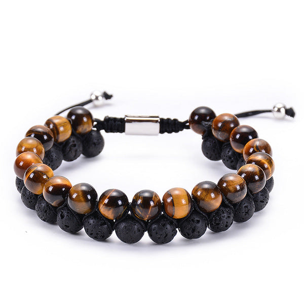 Veile Studios Natural Tiger Eye Stone Lava Double Row Bracelets