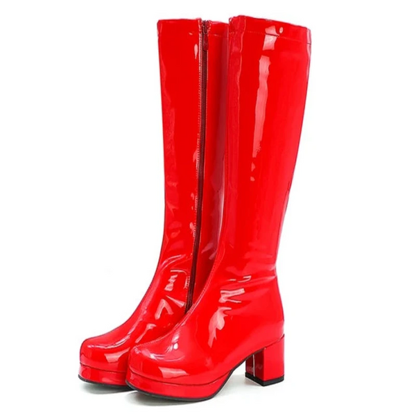 Reave Cat Autumn Candy Sweet Knee High Round Toe Square Heel Pu Zipper Big Size 33 46 Yellow Green Purple Orange S1981 Boots