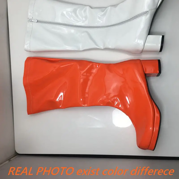 Reave Cat Autumn Candy Sweet Knee High Round Toe Square Heel Pu Zipper Big Size 33 46 Yellow Green Purple Orange S1981 Boots
