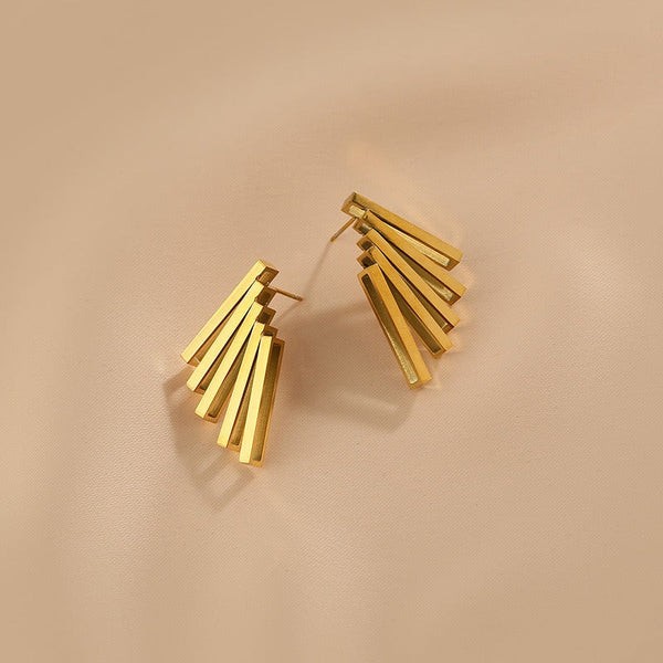 Veile Studios Exaggerated Metal Retro Style High End Titanium Steel Gold Colour Earrings