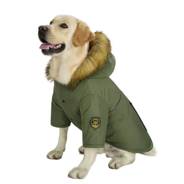 Hooded Dog Winter Warm Down Jacket Waterproof Fur Collar Christmas Clothes With Badge Thicker Accessories For Large Dogs Dog Clothing & Shoes
