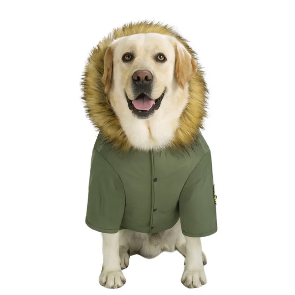 Hooded Dog Winter Warm Down Jacket Waterproof Fur Collar Christmas Clothes With Badge Thicker Accessories For Large Dogs Dog Clothing & Shoes