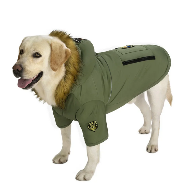 Hooded Dog Winter Warm Down Jacket Waterproof Fur Collar Christmas Clothes With Badge Thicker Accessories For Large Dogs Dog Clothing & Shoes