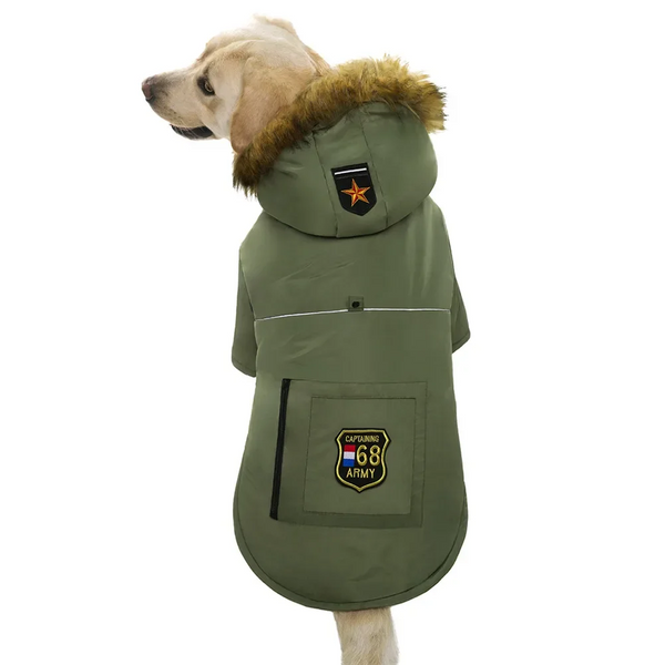 Hooded Dog Winter Warm Down Jacket Waterproof Fur Collar Christmas Clothes With Badge Thicker Accessories For Large Dogs Dog Clothing & Shoes