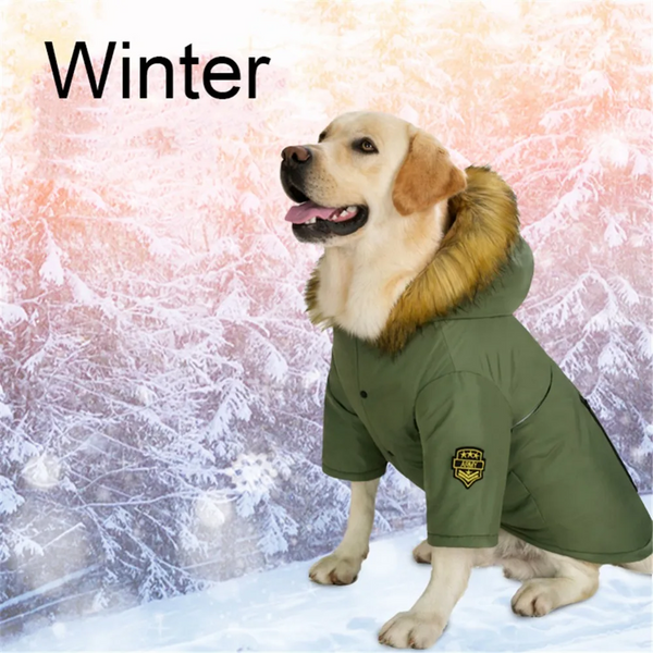 Hooded Dog Winter Warm Down Jacket Waterproof Fur Collar Christmas Clothes With Badge Thicker Accessories For Large Dogs Dog Clothing & Shoes