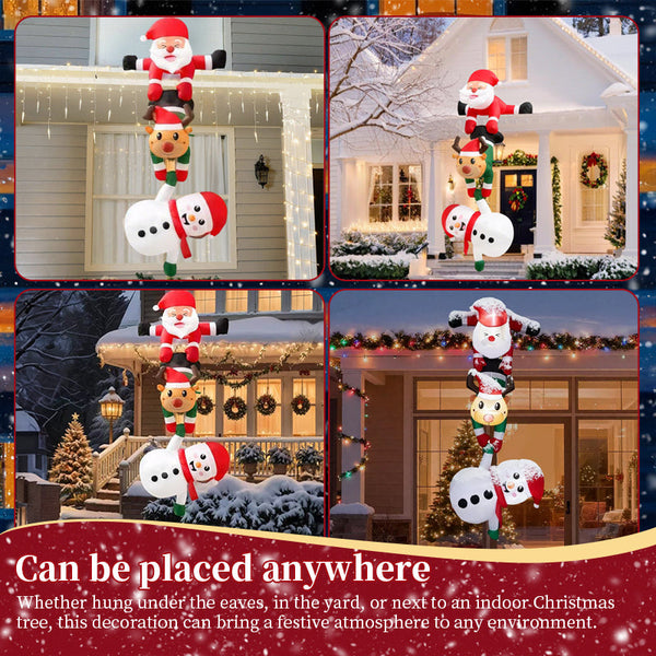 8Ft Inflatable Christmas Decoration Santa Climbing Roof With Reindeer & Snowman/Elf Indoor Seasonal Decorations