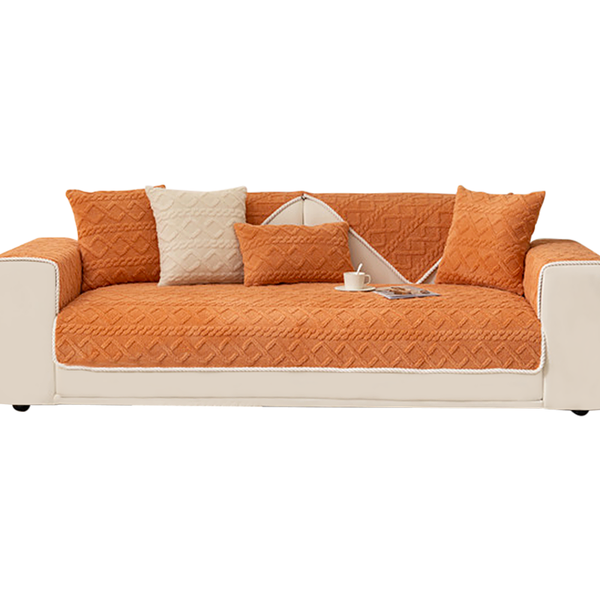 Sofa Towel Velvet Plush Quilted Orange Super Soft Non Slip Sectional Cover Slipcovers