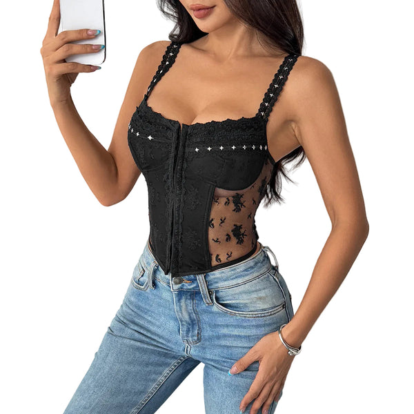 Strapless Lace Splicing Sheer Crop Top Women Crop Tees