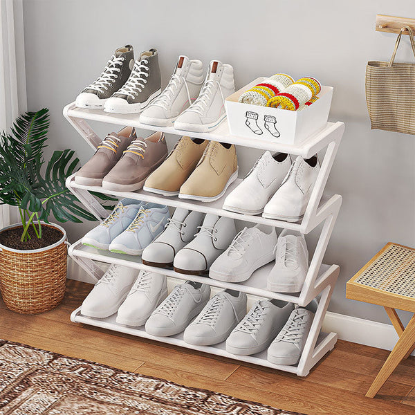Z Shaped 4 Layer Shoe Organiser Space Saving Wall Corner Mount Stackable Adjustable Storage Shelf Shoe Organisers