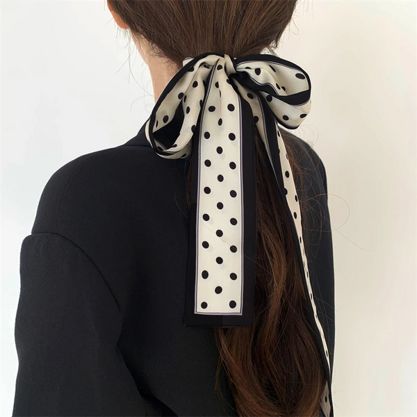 French Style Skinny Scarf 120X5cm Elegant Braided Hair Ribbon Belt Yellow Beige Dot Headbands Neckerchief Streamer Scarves & Wraps
