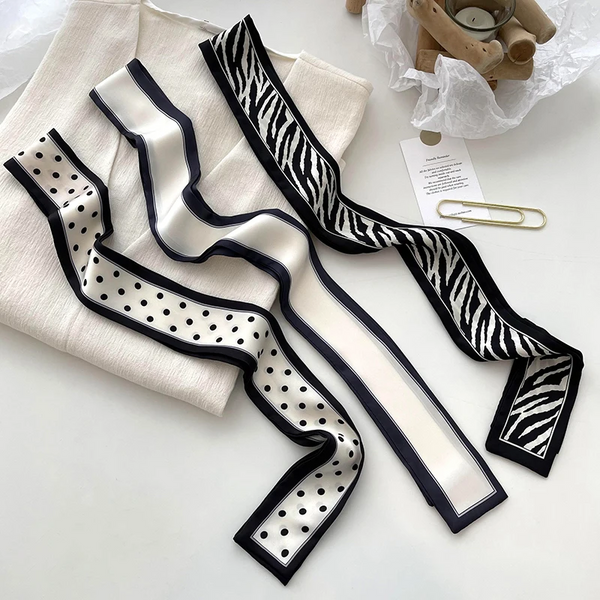 French Style Skinny Scarf 120X5cm Elegant Braided Hair Ribbon Belt Yellow Beige Dot Headbands Neckerchief Streamer Scarves & Wraps