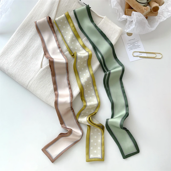 French Style Skinny Scarf 120X5cm Elegant Braided Hair Ribbon Belt Yellow Beige Dot Headbands Neckerchief Streamer Scarves & Wraps
