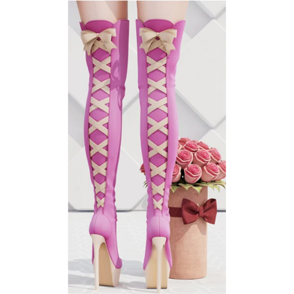 Black Lace Up Platform Over Knee High Thin Heel Winter 2024 Woman Shoes Boots
