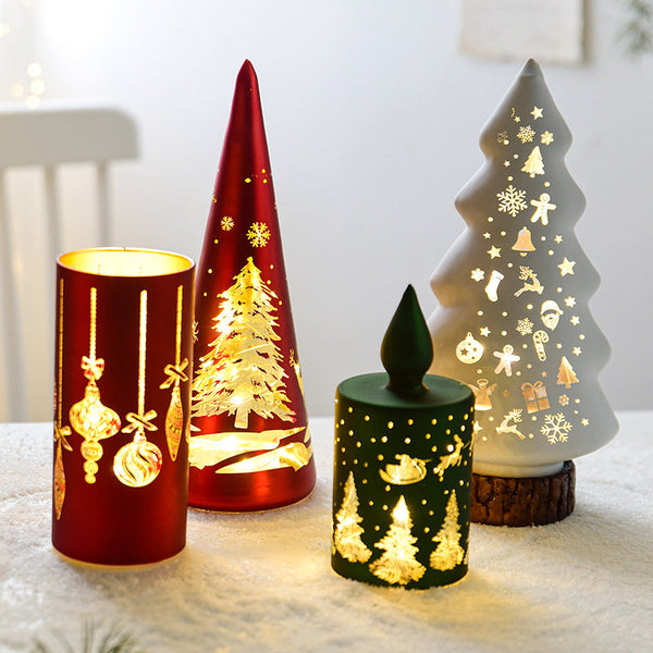 Christmas Luminous Glass Desktop Decoration Green Red White Tree Seasonal Decorations