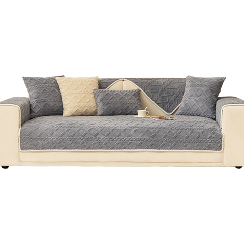 Sofa Towel Velvet Plush Quilted Light Gray Super Soft Non Slip Sectional Cover Slipcovers