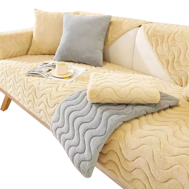 Sofa Towel Super Soft Wave Camel Rabbit Plush Quilted Couch Cover Slipcovers