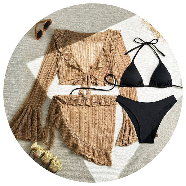 Lace Mesh 4 Piece Swimsuit Bikini Set Swimwear