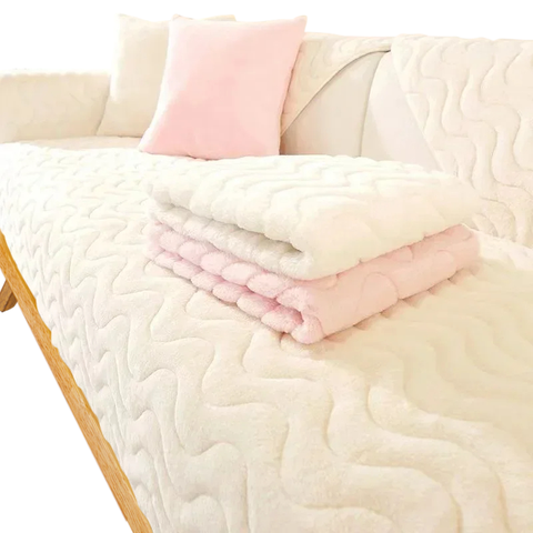 Sofa Towel Super Soft Wave Beige Rabbit Plush Quilted Couch Cover Slipcovers