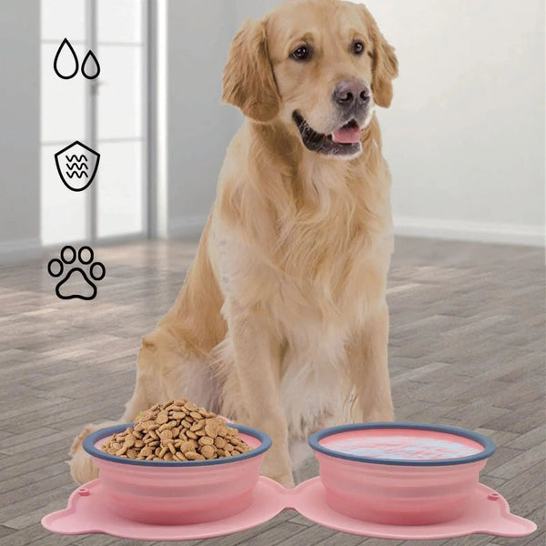 Collapsible Silicone Double Dog Bowltravel Bowlcollapsible Slow Feeder Bowlspill And Anti Flip Mat Dog Bowls