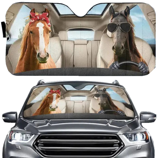 Funny Horse Driving 3D Printing Car Sun Visor Auto Decoration For Vehicle Parts Accessories Sun Visors